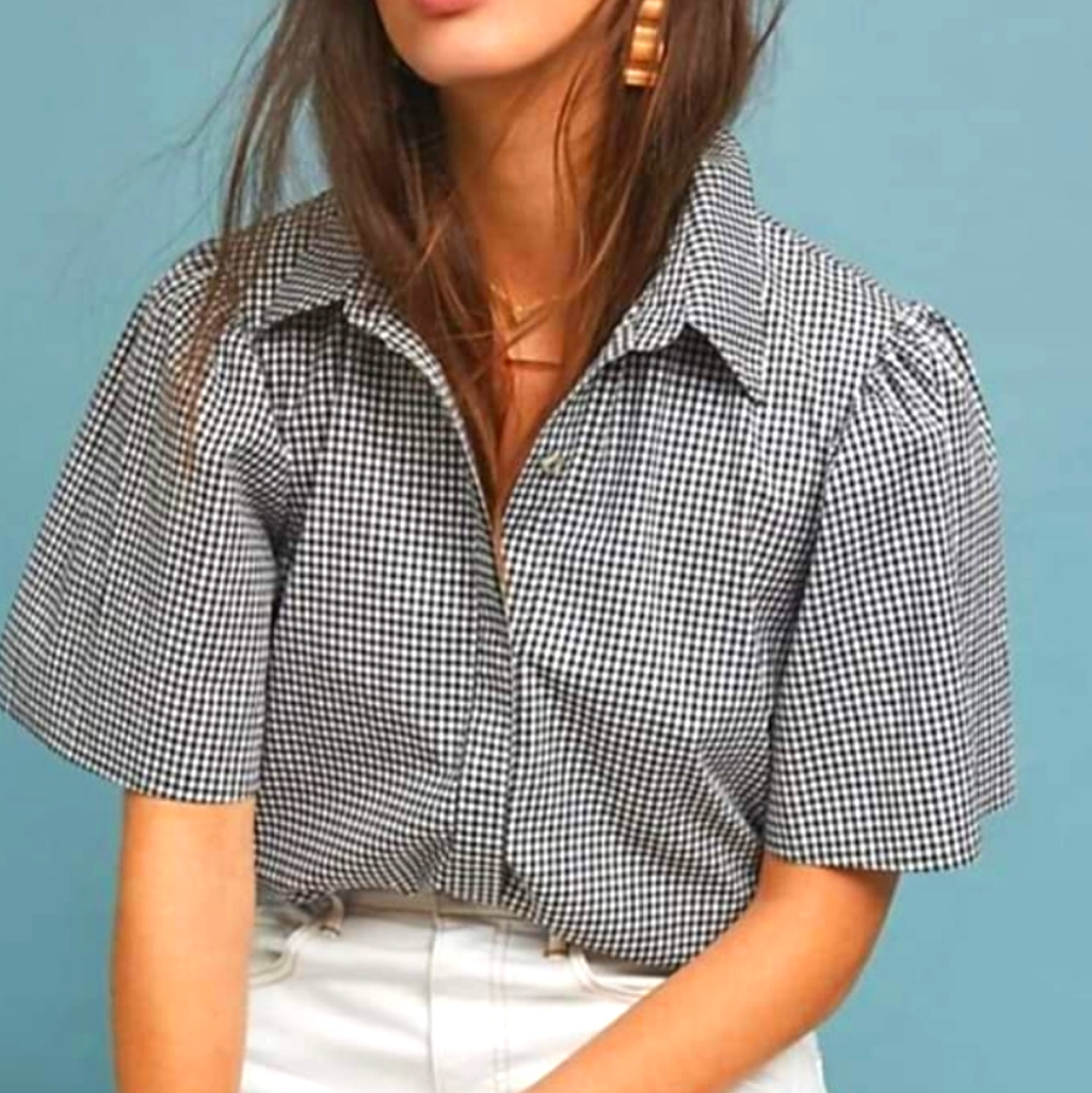 Anthropologie Black White Brittany Gingham Blouse